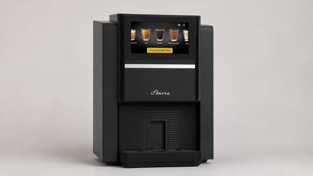 Black Flavia Creation 600 single-serve brewer with touchscreen on a neutral background